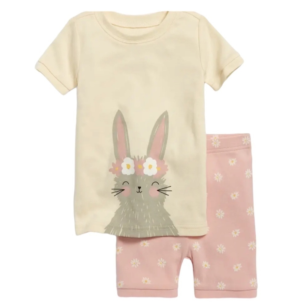 Old Navy Toddler Girl’s Floral Bunny Two Piece Shirt Shorts Spring Outfit Set 5T